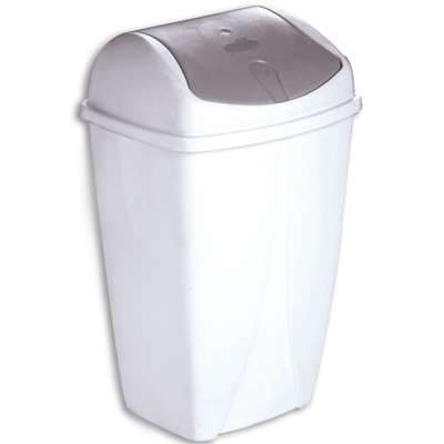 POUBELLE SWING PLASTIQUE BLANC COUVERCLE BASCULANT 50L