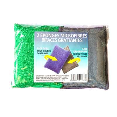 EPONGE MICROFIBRE DOUBLE FACE GRATTANTE X2