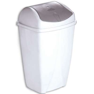 POUBELLE SWING PLASTIQUE BLANC COUVERCLE BASCULANT 50L